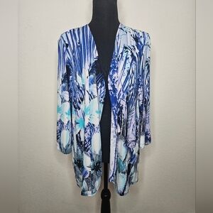 Chico's Easywear Vibrant Abstract Print Tropical Floral Stretch Open Cardigan
